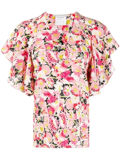 Stella Mccartney Floral-print Flounce-sleeve Blouse In Pink