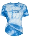Rabanne + Peter Saville Knotted Printed Tie-dyed Cotton-jersey T-shirt In Blue