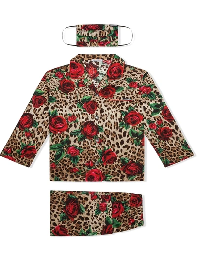 Dolce & Gabbana Kids' Leopard Print Pyjamas In Brown