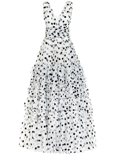 Dolce & Gabbana Long Dress In Flocked Polka-dot Print Tulle In White