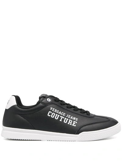 Versace Jeans Couture Logo-print Leather Sneakers In Black