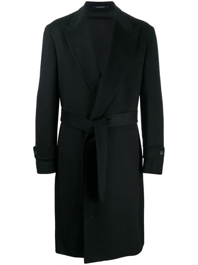 Tagliatore Virgin Wool Wrap Coat In Blue