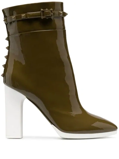 Valentino Garavani Rockstud Block Heel Ankle Boots In Green