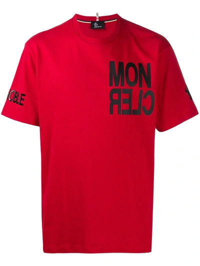 Moncler Logo印花棉质平纹针织t恤 In Red
