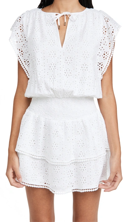 Melissa Odabash Keri Broderie-anglaise Cotton-voile Mini Dress In White