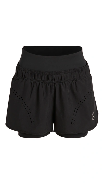 Adidas By Stella Mccartney Truepurpose Layered Perforated Recycled-shell And Stretch Shorts In Black
