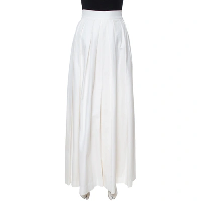 Pre-owned Dior White Textured Cotton Pleated Palazzo Pants L