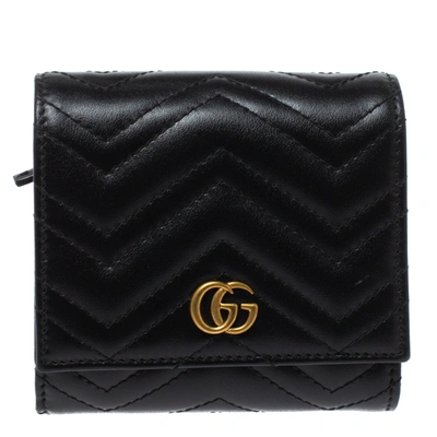 Pre-owned Gucci Black Matelasse Leather Gg Marmont Card Case