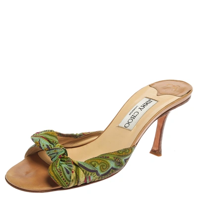 Pre-owned Jimmy Choo Multicolor Printed Satin Knot Slide Sandals Size 38