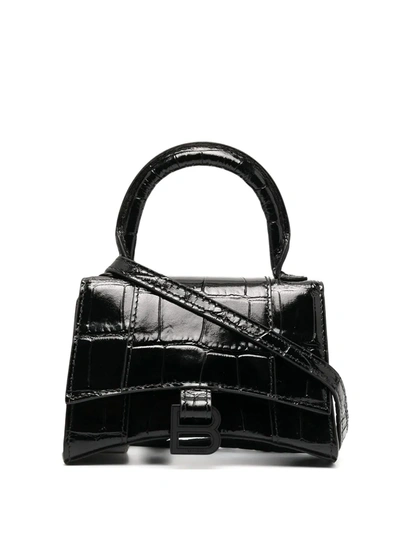 Balenciaga Hourglass Mini Leather Crossbody Bag In Black