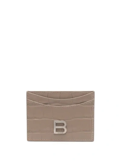 Balenciaga Hourglass Crocodile-effect Leather Cardholder In Grey