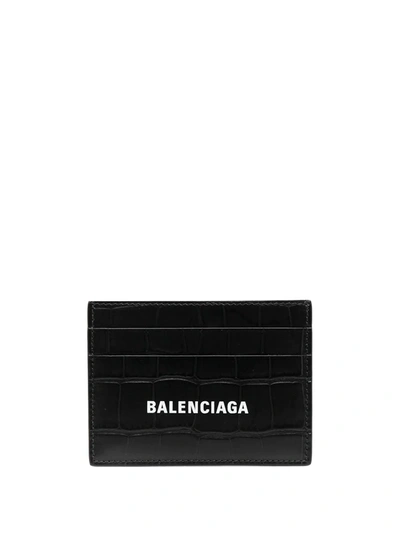 Balenciaga Cash Logo Cardholder In 1090 Black/l White