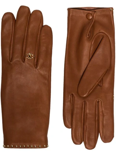 Agnelle Brown Jeslyn Embellished Leather Gloves