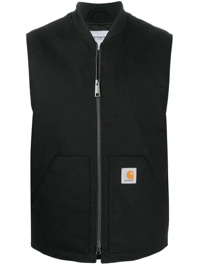 Carhartt Sleeveless Brand-patch Regular-fit Organic-cotton Gilet In Black