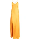 Michelle Mason Cross-strap Silk Wrap Gown In Orange