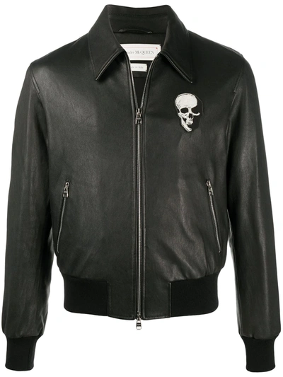 Alexander Mcqueen Logo Patch Leather Jacket In Black