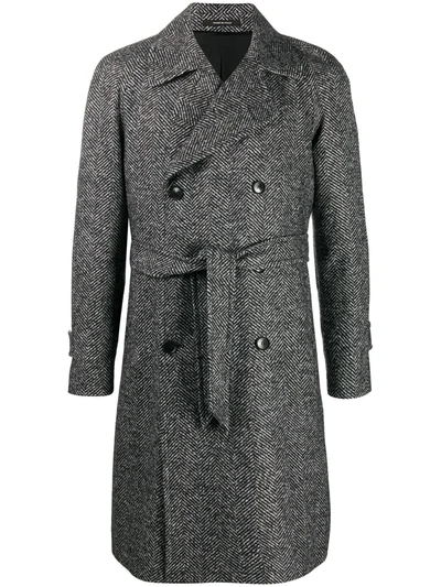 Tagliatore Herringbone Double-breasted Coat In White