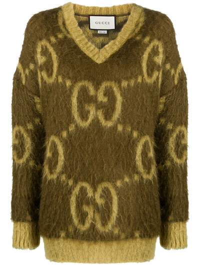 Gucci Gg Motif Intarsia Knit Jumper In Green