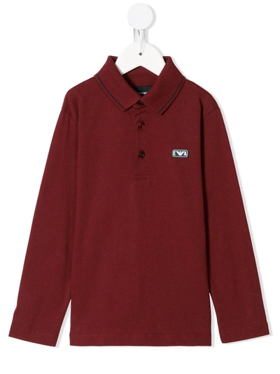 Emporio Armani Kids' Logo-patch Cotton Polo Shirt In Red