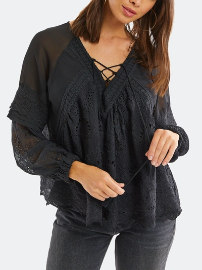 Allison Ny - Verified Partner Allison Ny Embroidered V-neck Blouse In Black