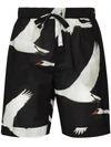 DESMOND & DEMPSEY CYGNUS SWAN-PRINT KNEE-LENGTH SHORTS