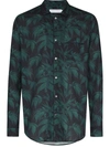 DESMOND & DEMPSEY PALM TREE PRINT LONG-SLEEVE PAJAMA SHIRT