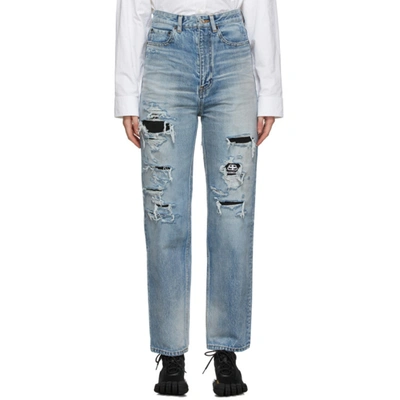 Balenciaga Ripped Detail Denim Jeans In Blue