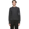 THOM BROWNE GREY CABLE KNIT CREWNECK SWEATER