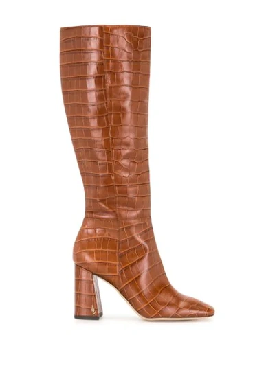 Sam Edelman Crocodile-embossed Leather Boots In Brown