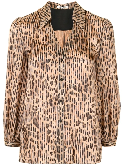 Alice And Olivia Sheila Blouson-sleeve Button-up Top In Spotted Leopard