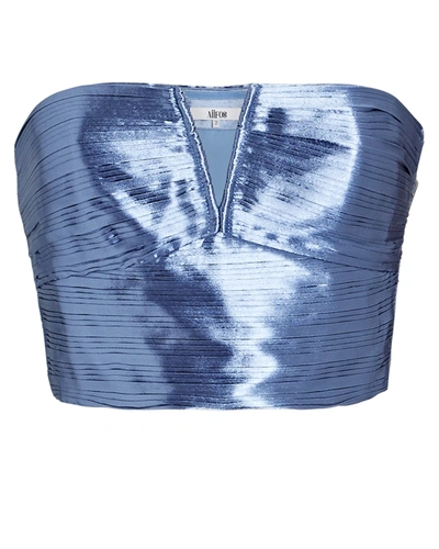 Aiifos Evie Metallic Strapless Bustier Top In Blue