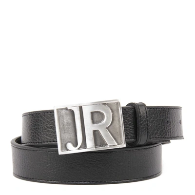 John Richmond Embossed Logo Plaque Black Leather Belt