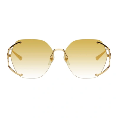 Gucci Gold & Yellow Round Sunglasses In 005 Gold