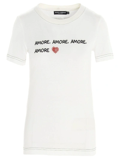 Dolce & Gabbana Amore-print Crew-neck T-shirt In White/black