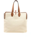 BURBERRY LOGO PRINTED CANVAS TOTE IN BEIGE