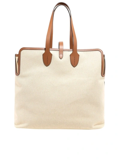 Burberry Logo Printed Canvas Tote In Beige