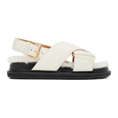 Marni Fussbet Shearling And Leather Sandals In White