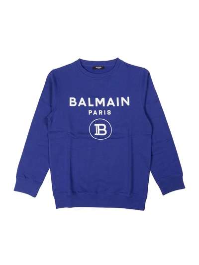 Balmain Kids' Logo棉质针织运动衫 In Blue