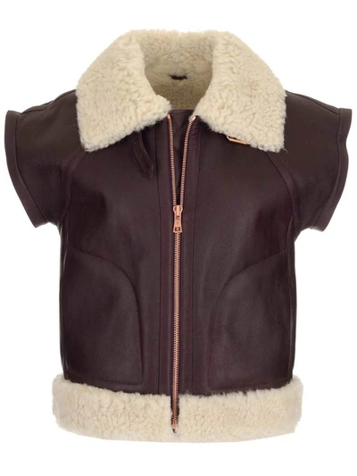 See By Chloé Aviator Shearling Zip In Brown
