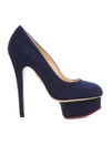 Charlotte Olympia Dolly Tone Suede Platform Courts In Navy