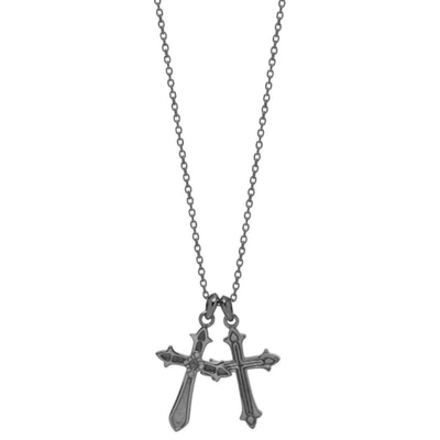 Northskull Twin Baroque Cross Necklace In Gunmetal