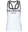 Balmain Logo Print Lycra Tank Top In White