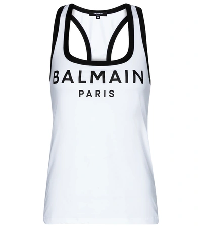 Balmain Logo Print Lycra Tank Top In White