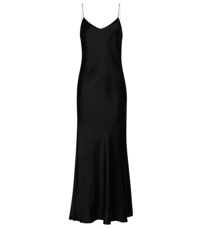 Asceno Lyon Silk Satin Slip Dress In Black