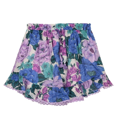 Zimmermann Kids' Floral Print Cotton Muslin Skirt In Blue