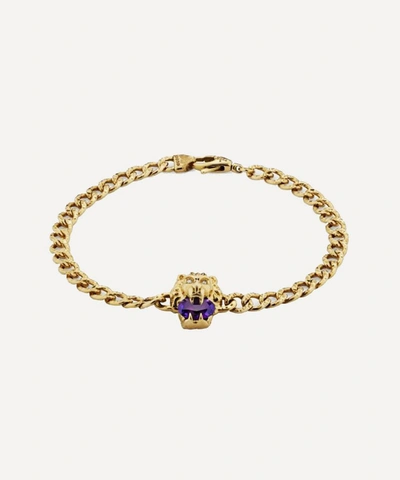 Gucci 18ct Gold Amethyst And Diamond Lion Head Bracelet In Yellow Gold