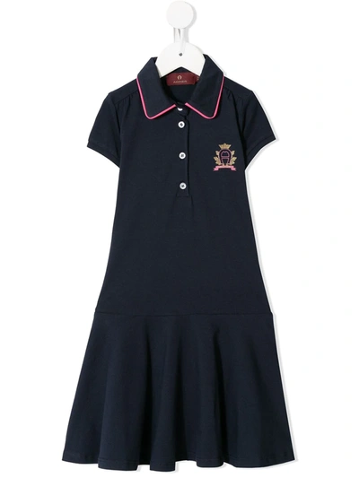 Aigner Kids' Logo Print Polo Dress In Blue