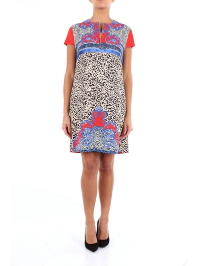 Versace Short Multicolor Patterned Dress With Short Sleeves