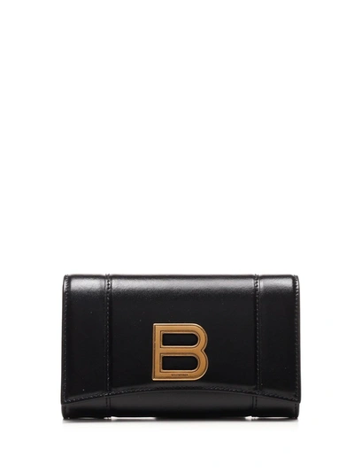 Balenciaga 黑色中号 Hourglass 钱包 In Black