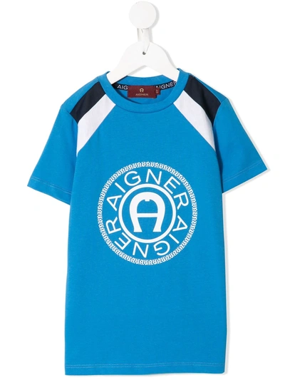 Aigner Kids' Short-sleeved Logo Print T-shirt In Blue